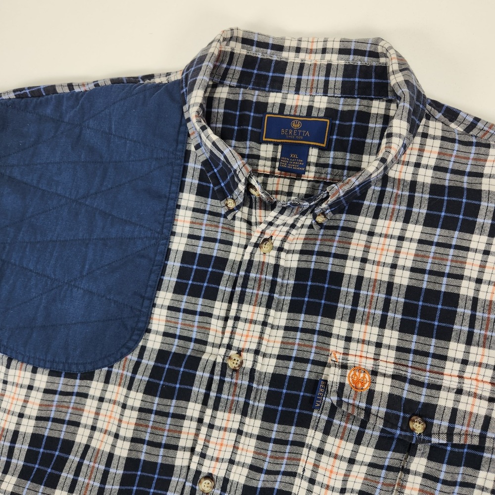 Beretta Mens XXL Flannel Plaid Shooting Shirt Button Down 100% Cotton Padded 2XL